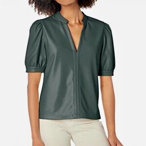 Steve Madden Dark Green faux leather Puff Sleeve Top